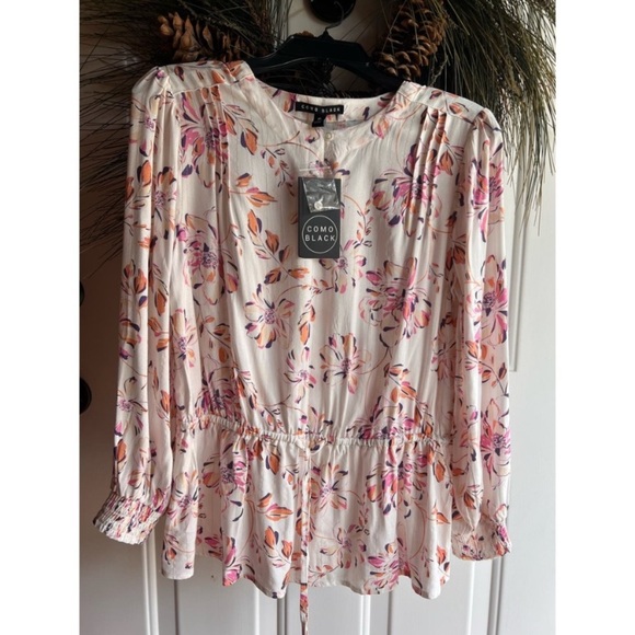 Womens Gorgeous Floral Long sleeve Drawstring waist Top Size M - Picture 2 of 10
